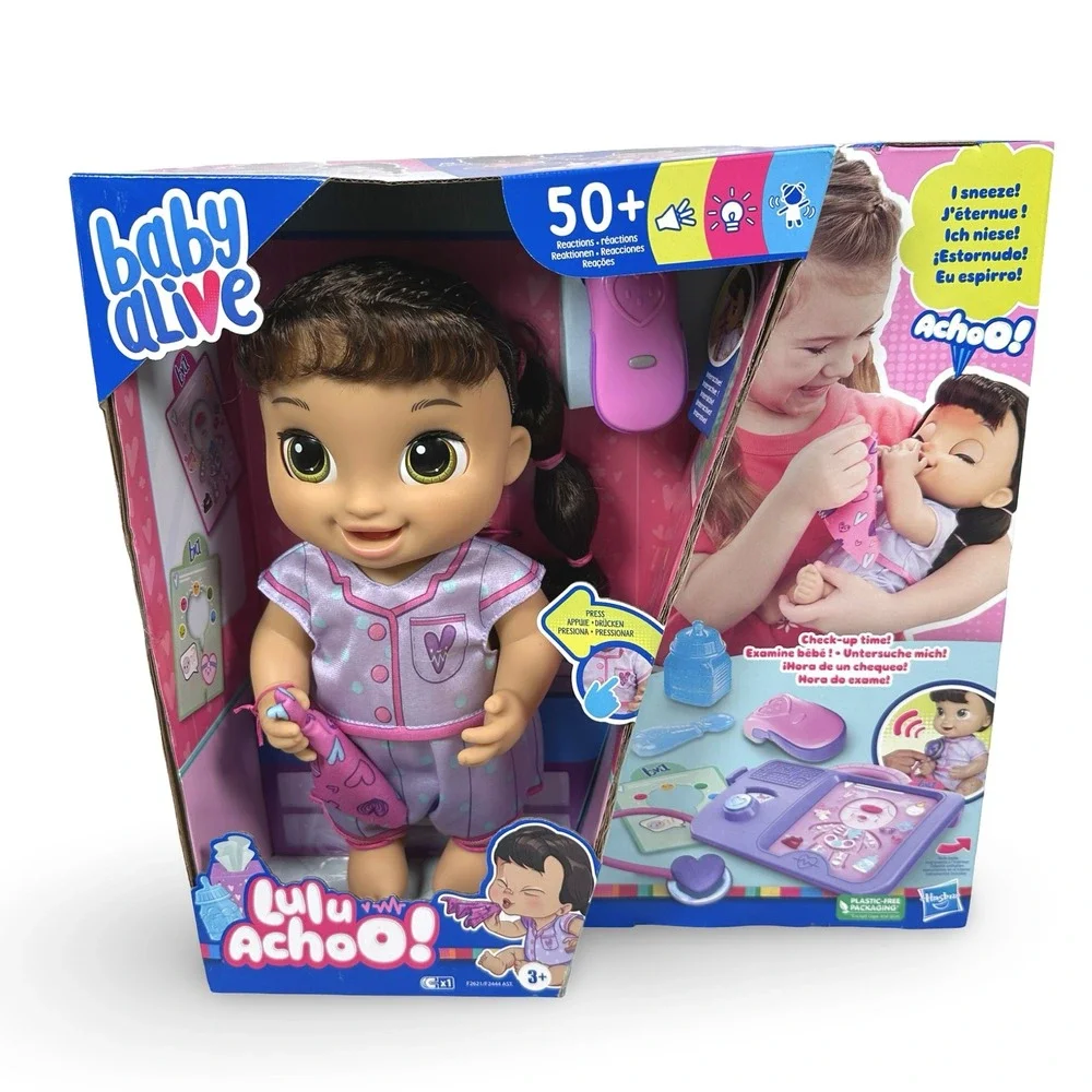 Baby Alive Lulu Achoo Interactive Doll Brown Hair Hasbro F2621 50+ Sounds Lights
